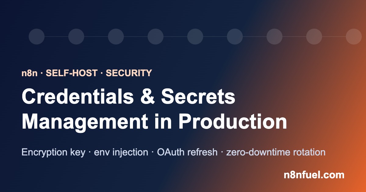 n8n credentials and secrets management: encryption key, environment variable injection, OAuth token refresh and zero-downtime rotation